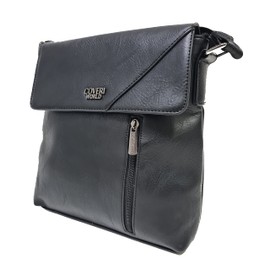 COVERI COLLECTION Adjustable Faux Leather Vertical Multi Pocket Large Spacious Vintage Shoulder Bag Tablet Zip Item 2288 Size 27 x 25 x 6 Black 27 x 25 x 6, black