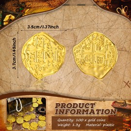 Hanaive 100 Pcs Pirate Coins Plastic Kids Fake Play Coins Replica Spanish Doubloons for Pirate Party Treasure Chest Board Games Tokens Toys Cosplay St. Patrick's(Gold)