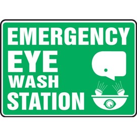 Accuform MFSD544VA Aluminum Safety Sign, Legend "Emergency Eye WASH Station" with Graphic, 10" Length x 14" Width, White on Green