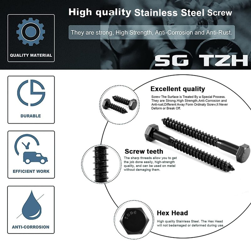 1/4" x 2" Hex Head Lag Screws Bolts 20Pcs 304