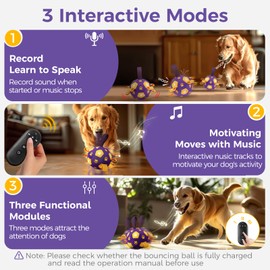 QDAN Interactive Dog Toys, Squeaky Moving Ball Toy with Remote Control, Music Modes Bouncing Ball for Dogs, Rechargeable Dog Toys to Keep Them Busy, Puppy Toys for Small Medium Large