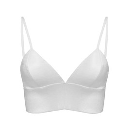 SilRiver Silk Satin Bralette Womens Triangle Bra Deep V Neck Croptops for Teens Wireless Bra, White, Small