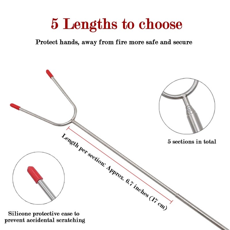 Barbecue Forks,Campfire Sticks,8 Telescopic Roasting Fork with 10 BBQ Skewers