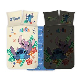 Stitch & Angel Bed Linen Set 100 x 135 cm with Pillowcase 40 x 60 cm 100% Cotton | Glow-in-the-Dark Style Baby Bedding Set Perfect for Children | Stitch & Angel Reversible Bed Linen Boys and Girls