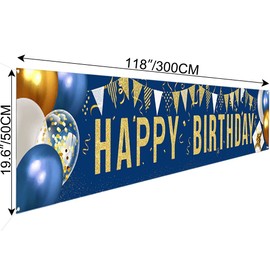 Enjoyfun Happy Birthday Yard Sign Banner - Large 118" x 19.7" Navy Blue and Gold Birthday Party Decorations for Children Men Women Birthday Celebration Banner Outdoor Indoor Party Supplies