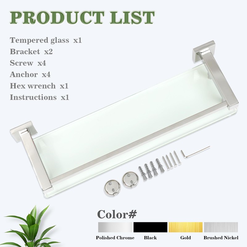 Alise Bathroom Glass Shelf with Stainless Steel Railing, Polished Chrome