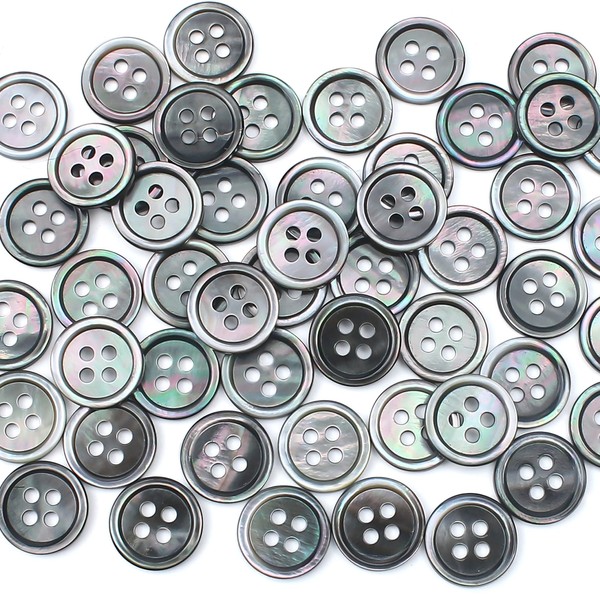 50PCS Suit Shirt Black Buttons 1/2 Inch Natural Shell Iridescent