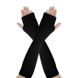 AUYAO Winter Arm Warmers, Women Cashmere Blend Knit Arm Warmers, Wrist Warmers Long Fingerless Gloves, Long Fingerless Gloves Mittens with Thumb Hole, Cashmere Blend Arm Warmers Elbow for Womens