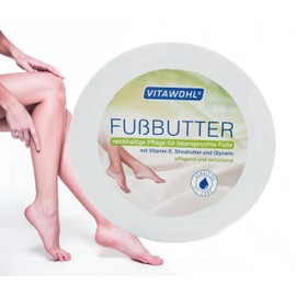 VITAWOHL | Reichhaltige Fußbutter für beanspruchte Füße | Fußpflege mit Vitamin E, Sheabutter und Glycerin | Aus trocken und rau wird weich und zart | 250ml | Made in Germany