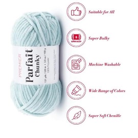 Premier Yarns Parfait Chunky Chenille Yarn 3.5 Oz 6 Super Bulky Weight 3 Pack Bundle with Bella's Crafts Stitch Markers (Rain)