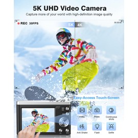 5K Digital Camera,10X Optical Zoom Vlogging Camera with 64GB Card, 56MP Front and Rear Selfie Lens, Flash, Compact Cameras for Photography and Video, 3" Touch Screen & Two Batteries