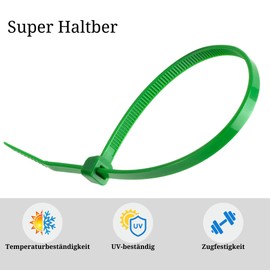 Pack of 100 Cable Ties, Cable Ties UV Resistant, Nylon, Various Sizes, Super Durable, Self-Locking Cable Ties (Green, 100 Pieces x 100 mm)