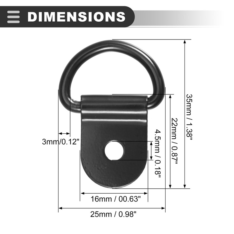 Motoforti Universal D Rings Tie Down Anchor, Steel, Black, 4