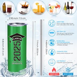 Class of 2025 Graduate Travel Mug for Her Him, Inspirational Graduation Gifts for College High School Student, 20 oz Insulated Water Tumbler with Straw Lid Brush(Green)