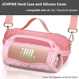 JCHPINE Silicone Cover and Hard Case for JBL Flip 7 Portable Bluetooth Speaker Accessories, Protection for JBL Flip 7 AI Sound Bluetooth Speaker Silicone Case with Handle (Pink)