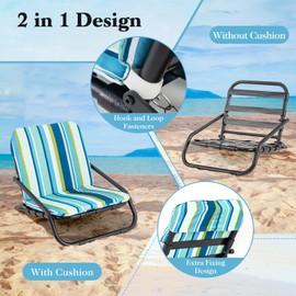 HOMGX Low Beach Chairs for Adults, Set of 2 Folding Backpack Chair with Aluminum Frame, Quick-Dry Cushion & Shoulder Strap, Lightweight Portable Camping Chair for Outdoors, Picnic & Travel (2)