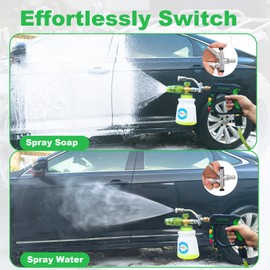 DUSICHIN Short Pressure Washer Gun with Foam Cannon,Dual Connector Accessory, Car Wash Foam Cannon Kit 1/4 Inch Quick Connector, 5 Pressure Washer Nozzle Tips,Double Tip Attachment For Soap Cannon