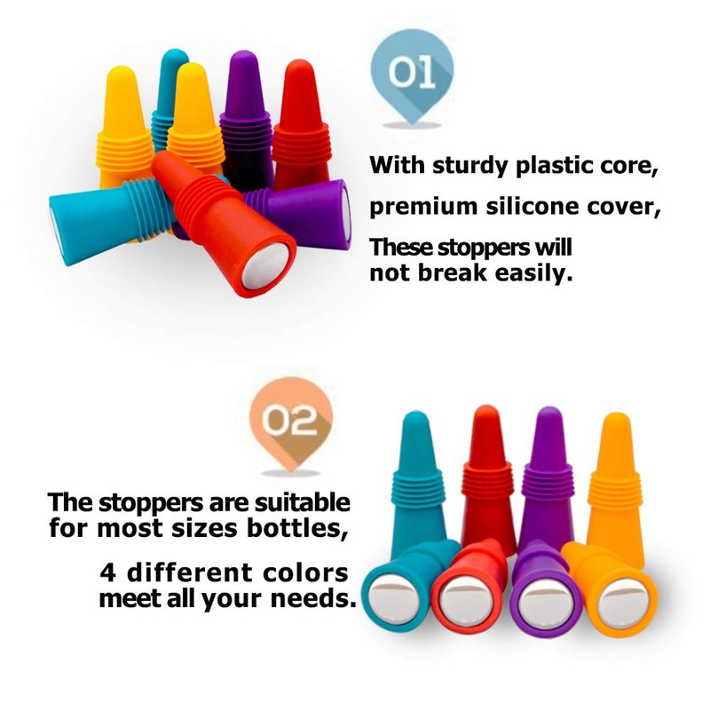 CNYMANY 8 pcs of Wine Stoppers, Reusable Silicone Beverage Bottle