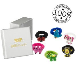 HAARallerliebst Girls Hair Scrunchies Set (6 Pieces | Animals | Colourful) for Girls with Storage Box (Box Colour: White)