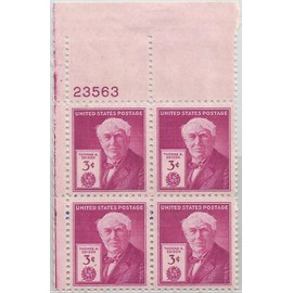 United States Stamp Scott 945 Plate Block 3c Edison Issue (1947) MLH