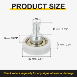 sourcing map 6 PCS Drawer Rollers 22mm x 7mm Wheel 6mm Step, Nylon Bearing Roller Drawer Pulley Bearing Replacement Wheels for Windows Sliding Door Track Guide White, M6 x 10mm Thread
