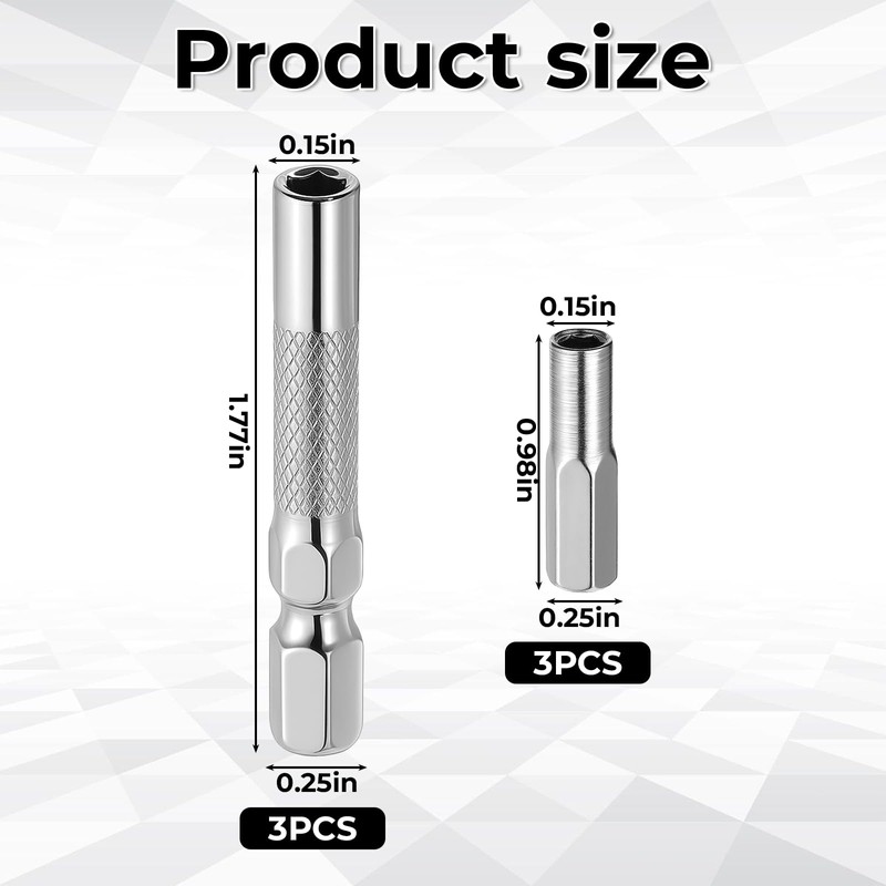 6PCS 1/4 to 4mm Bit Adapter, Hex Screw Driver Bit