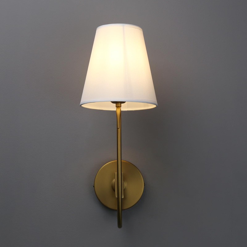 PERMO Antique Goose-Neck Wall Sconce with White Fabric Shade Hardwired