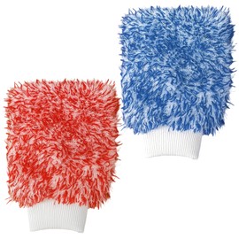 Lotnery 2 Pack Microfibre Car Wash Mitts, Ultra-Soft Dual-Surface Scratch-Free Gloves, Super Absorbent Microfibre Gloves for Scratch-Free Car Cleaning (Red/White & Blue/White)