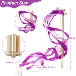 40 Pieces Ribbon Wands Wedding Streamers with Bells, Lace Fairy Stick Wand Party Ribbon Streamers Chromatic Silk Streamers for Party, Birthday and Holiday (Various Colors)