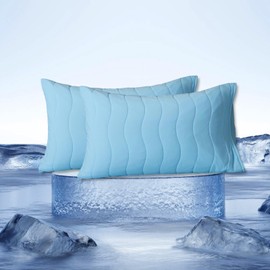 HYVIF Cooling Pillowcases - Cooling Pillow Cases Queen Size Set of 2 - Soft Cooling Jersey Fabric for Better Skin&Hair - Breathable Summer Pillow Case for Hot Sleepers Blue（20x30