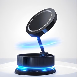 GrandMil adjustable & foldable 360° magnetic phone holder for cars - safe Magsafe car mount with strong grip, premium car accessories for easy phone access(black)