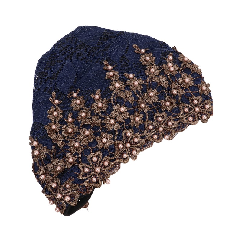 Turban Head Wraps Vintage Embroidered Soft Lace Material Beaded Fleece