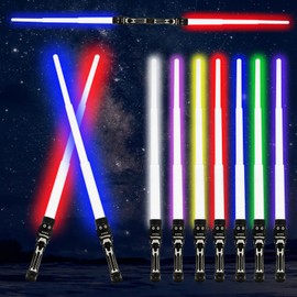 Ycaaeo Pack of 4 children's lightsabers, duel lightsabers, 2-in-1 lightsaber, lightsaber to put together, RGB 7 variable colour laser sword, lightsaber, double blade with sound effects