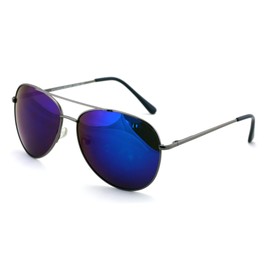 V.W.E. Polarized Mirror Aviator Sunglasses With Spring Hinge - Adult Standard Size - Lighweight (Gunmetal Purple Mirror)