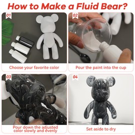 YONXID DIY Fluid Bear Painting Kit - Creative Home Decor Handcrafted Teddy Bear, Bearbrick Figure, and Bears to Paint Dolls for Birthday & Valentine's Day Gifts (9.05 Inches, Bear)