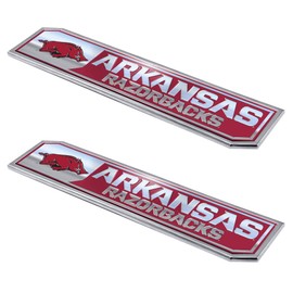 FANMATS 60828 Arkansas Razorbacks 2 Piece Heavy Duty Aluminum Embossed Truck Emblem Set, 1.75” x 8.25”