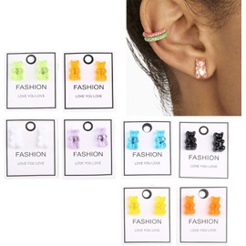 Juego de 8 pares de arete de resina con diseo de oso de caramelo, color dulce