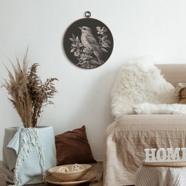 XNXLDYLH Vintage Rustic Bird Floral Round Framed Wall Art Decor, Dark Cottagecore Hanging Wall Decor Decorations, Bird Farmhouse Black and White Canvas Prints Wall Art Pictures Paintings, 10x10 Inch