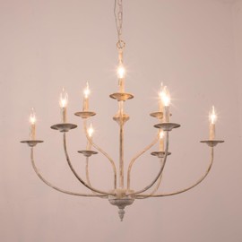 Maxax French Country Chandelier, 2-Tier 9-Light Farmhouse Antique White Candle Pendant Light Fixture for Dining Room, Living Room, Kitchen, 31" Rustic