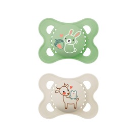 MAM Original Latex Dummies, Set of 2, Dummies Made from Sustainable, Organic Renewable Materials, Baby Dummy with Symmetrical & Orthodontic Teat, 0–6 Months, Rabbit/Deer.