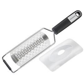 FACKELMANN Handreibe 2-Wege 30 cm SENSE mit scharfer 2-Wege Reibefläche, Hobel mit rutschfestem Soft-Touch-Griff, inkl. Klingenschutz (Farbe: Silber/Schwarz), Menge: 1 Stück