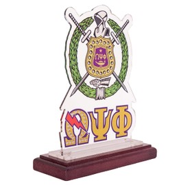 Desert Cactus Omega Psi Phi Decorative Acrylic Crest with Wooden Base for Desktop