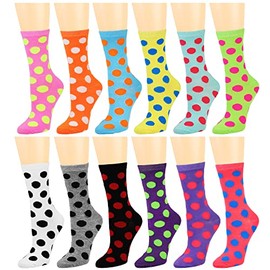 12 Pairs Women's Cotton Crew Socks Assorted Colors (Polka Dots Assorted)