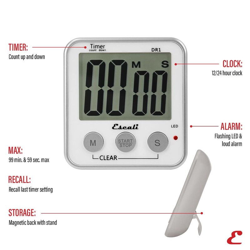 Escali Extra Large Display Digital Kitchen Timer with Clock Mode,