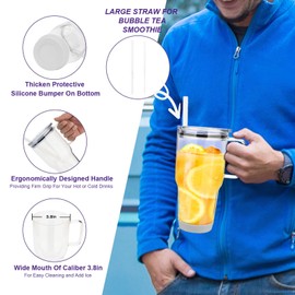 Zukro 32 oz Drinking Glass Tumbler with Handle, Iced Coffee Cup with Straw and Lid, Reusable Glass Bubble Tea Water Cup With Silicone Bumper, Fits In Cup Holder, Dishwasher Safe, BPA Free, Watermelon