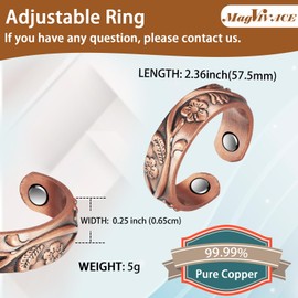 EnerCoppeX Copper Magnetic Ring for Women, Lymphatic Drainage Adjustable Ring, 3500 Gauss Magnet (N)