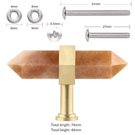 KYEYGWO Pack of 2 Red Aventurine Healing Stone Dot Furniture Knobs with Screws, Brass Drawer Knobs, Crystal Hexagonal Cabinet Knobs, Home Decor, Dresser Knobs, Hexagonal Wardrobe Pull Handle