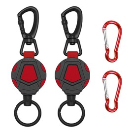 Pack of 2 Retractable Key Chains, 2 Pieces Carabiner, Lanyard Clip Key Ring, Robust Retractable Keychain with Wire Rope Keyring (Black and Red)