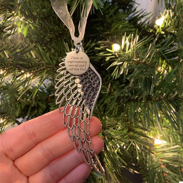 LYPER Angel Wing Memorial Ornament Christmas Hanging Ornament Christmas Tree Hanging Pendants with Ribbon for Christmas Party Personalize Memorial Ornaments (Dad)