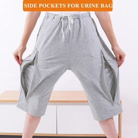 WEEOATAR Unisex Incontinence Pants - Fistula & Catheter Clothing with Double Pockets for Nephrostomy, Foley, Suprapubic & Biliary Catheters (Grey, Short, XL)